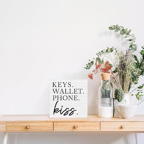 Wooden Entryway Table Decor - Box Sign for Keys, Wallet, Phone - Home Decor - White-5x5" thumbnail 4
