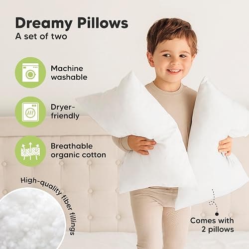 KeaBabies 2pk Toddler Pillows 2 Year Old to 5,13x18 Kids Pillow(Soft White) | Soft Organic Cotton Kids Pillow for Sleeping, Travel, School, Daycare, Nap, Toddler Bed, Machine Washable, Without Pillowcase thumbnail 4