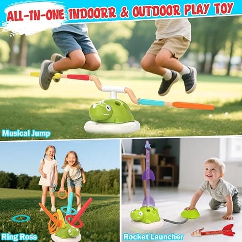 Indoor Outdoor Games for Kids, 3 in 1 Musical Jump, Ring Toss Game & Stomping Rocket Launcher for Kids, Dinosaur Sports & Outside Play Activities Toys with Remote Control for Toddlers 3-5 4-8 thumbnail 3