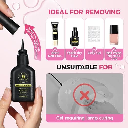 UNA GELLA Nail Glue Remover for Press on Nails 15ml Upgraded Stick & Remove 2 in 1 Acrylic Nails Remover for False Nails Tips Acetone-Free Gentle Gel Nail Remover, Not for Gel Polish Base Coat thumbnail 6