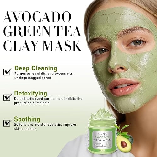 Pjordo 4 Pcs Clay Mask for Face(360g in total), Turmeric Vitamin C, Dead Sea Mud, Green Tea Avocado, Rose, Face Mask Skincare for Pore Cleansing, Facial Clay Mask Set Gifts for Women, 3.17 Oz Each thumbnail 6