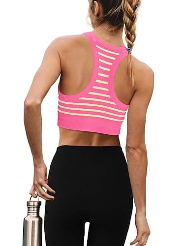 Yanekop Womens Yoga Sports Bra Longline Striped Workout Bras Supportive Scoop Neck Racerback Crop Athletic Tank Tops thumbnail 3