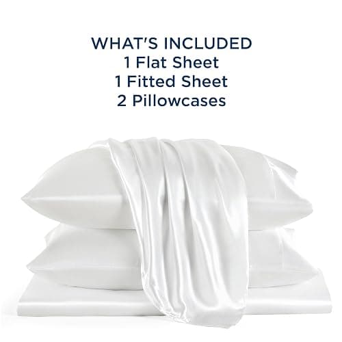 Bedsure White Satin Sheets Queen Size - 4 Piece Silky Bedsheets with 15 Inches Deep Pocket Fitted Bedsheet,1 Flat Sheet, 2 Satin Pillowcases, Good for Hair & Skin (Queen, White) thumbnail 7