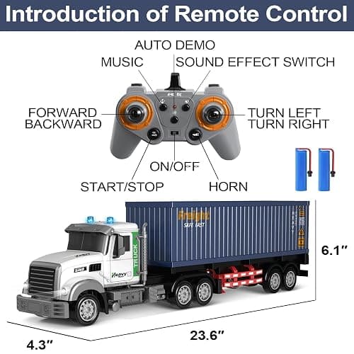 SNACKTANT 23.6-Inch 9-Channel Remote Control Semi Truck with Trailer – 1:24 Scale RC Container Carrier Truck Toy for Kids 3-8, Dual Batteries, Light & Sound Effects, Ultimate Gift for Boys & Girls thumbnail 2