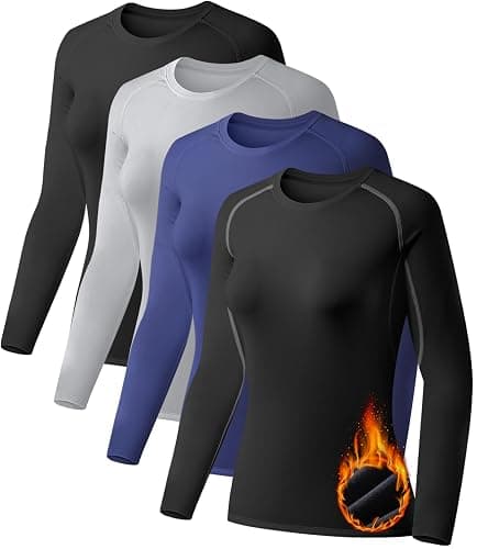 TELALEO 4 Pack Women's Thermal Shirts Fleece Lined Athletic Tops Long Sleeve Compression Workout Baselayer for Cold Weather - Image 1