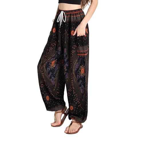 Tranquil Threads Women's Harem Pants with Pockets and Drawstring, Hippie Boho Yoga Clothes - Image 1