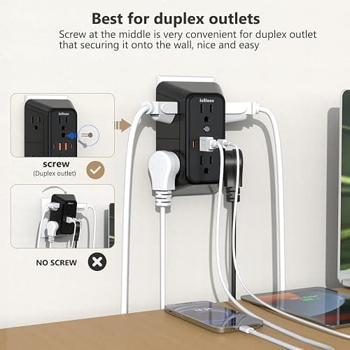2 Pack Multi Plug Wall Outlet Extender Surge Protector 6 AC Outlet Splitter with 4 USB Ports(2 USB C) Wall Charger 1050J Power Strip 125V/15A, 1875W for Home, Office, Travel Dorm Room Essentials thumbnail 7