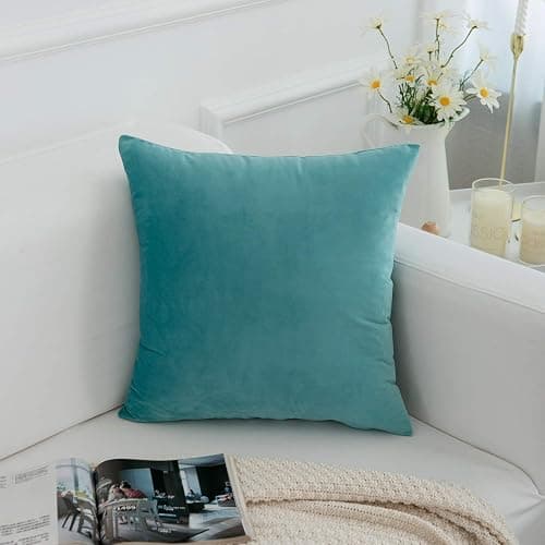 RainRoad Velvet Light Teal Throw Pillow Covers18x18 Inch,Set of 2 | Soft Square Decorative Throw Pillows for Sofa Couch Bed thumbnail 6