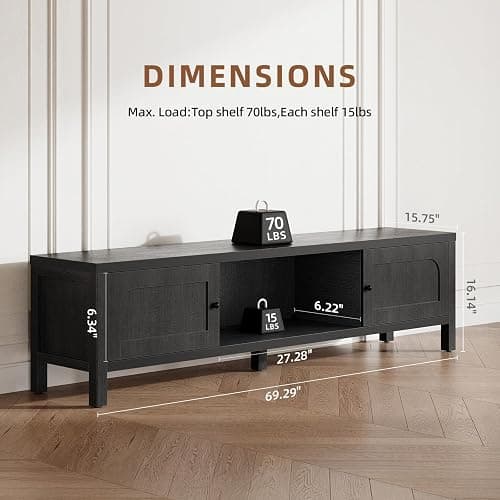 GOUUN 70 Inches Modern Black TV Stands for 65 75 Inches TV Media Console for Living Room Soft-Close Doors TV Entertainment Center with Cabinet Storage Wood Television Cabinet for Bedroom thumbnail 2