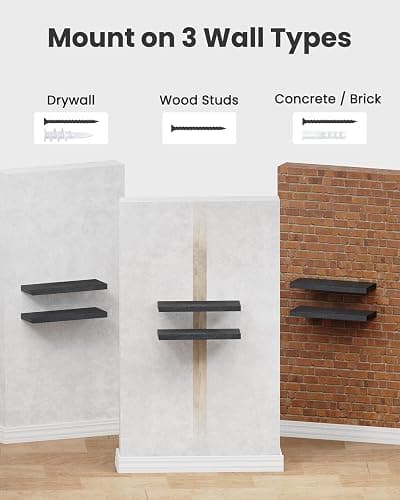 Amada HOMEFURNISHING Floating Shelves Wall Mounted, 15 x 7 Inch Wall Shelves for Bathroom, Bedroom, Living Room, Black Shelves Set of 2 thumbnail 9