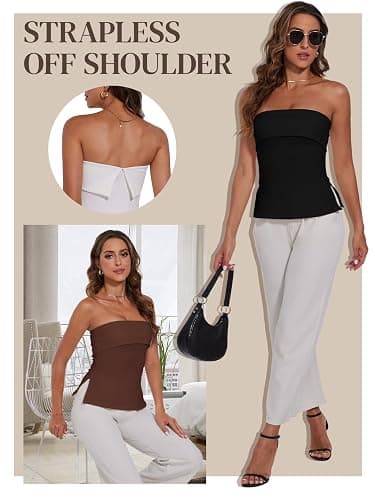 Strapless Tube Tops for Women Backless Going Out Bandeau Top Sexy Trendy Off Shoulder Side Split Summer Bustier Tops thumbnail 5