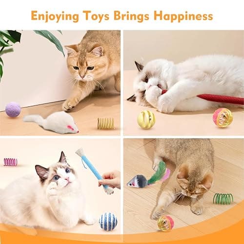 YULOYI Cat Toys for Indoor Cats - 34 Packs Interactive Set with Colorful Springs, Mouse Toy, Catnip Ropes, Balls, Bells, and Sisal Ball for Kittens thumbnail 3