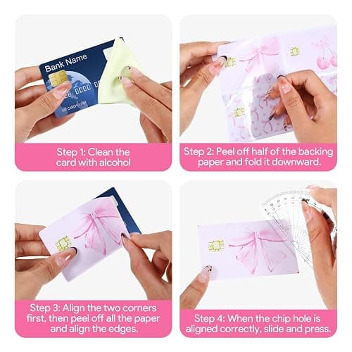 UzYlquw 4PCS Credit Card Sticker Cover Set, Credit Card Skin for Debit Cards, Cute Bow Elegant Waterproof PVC Anti-Wrinkling ID Cover Anti-wrinkling for Transportation Key Fun Gift Idea for (Pink) thumbnail 7