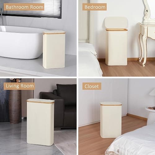 iEGrow 65L Slim Laundry Hamper, Narrow Laundry Basket with Lid,Foldable Clothes Hamper with Bamboo Handles,Hamper Basket with Removable Inner Bag for Laundry Room Bedroom College Dorm,17.17 Gals Beige thumbnail 7