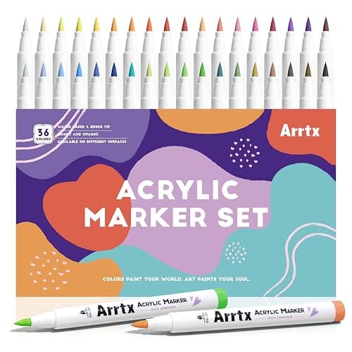 Arrtx Acrylic Paint Pens Basic Series 36D,Brush Tip Markers for Rock, Wood, Ceramic, Glass, Canvas, Metal, Plastic, Fabric, Stone & DIY Projects - Image 1