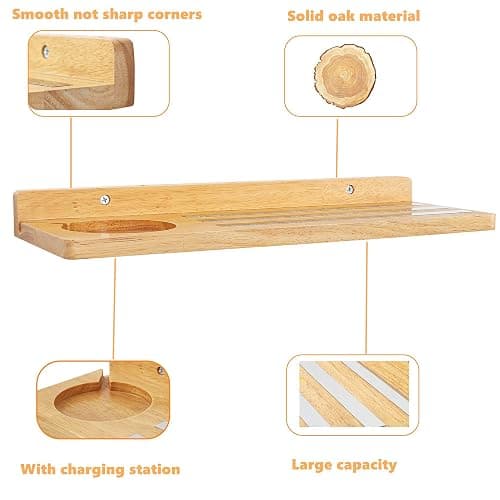 PHOENANCEE for Tonies Shelf Magnetic,for Tonie Figures Wall Shelves,for Toniebox Shelf Audio Toy Figurine Holder Organizer (Storage 36 Character),Compatible Charging Station for Kid's Room,Oak,1 Tier thumbnail 7
