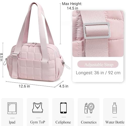 CAMTOP Mini Gym Bag for Women, Small Gym Tote Bag Puffy Quilted Sports Duffel Bag with Wet Compartment and Coin Purse Duffel Bags Dance Yoga Workout Bag for Gifts thumbnail 5