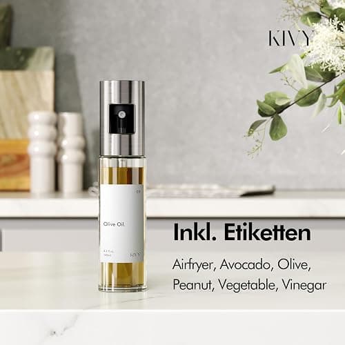 KIVY Glas Ölsprüher 2er Set - Präzise Öl Sprühflasche mit feinem Sprühnebel - Innovatives Spray mit Portionskontrolle - Öl Sprühflasche für Olivenöl & Speiseöl (Glas, Einzeln) thumbnail 4