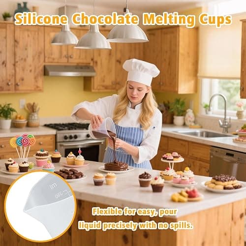 Palksky Silicone Cups for Melting Chocolate, 4PCS Silicone Measuring Cups with 250 & 350ml Capacity, Reusable Baking Supplies for DIY Chocolate Molds thumbnail 3