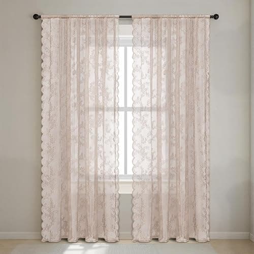 Fudaiki Set of 2 Panels Lace Sheer Curtains for Bedroom Living Room Light Filtering Voile Curtains Window Treatments Pink 29 x 78 Inch - Image 1