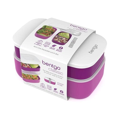 Bentgo Classic - Adult Bento Box, Stackable 3-Compartment Lunch Box with Removable Utensil Set and Sealing Strap, BPA-Free, Food Container Ideal for Meal Prep, Work, and On the Go (Purple) thumbnail 4