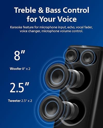 Philips X5206 bluetooth party speaker, portable with wheels, exciting light show, karaoke machine with microphone and Guitar Input, powerful bass & subwoofer, long playtime, perfect for outdoor events thumbnail 2