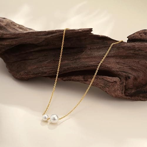 Treasure Bender Gold Pearl Necklaces for Women Trendy 14k Gold Plated Dainty Necklace Simple Pearl Drop Single Charm Pendant Necklace Women's Jewelry Best Friend Birthday Gifts Gold Jewelry for Women thumbnail 5