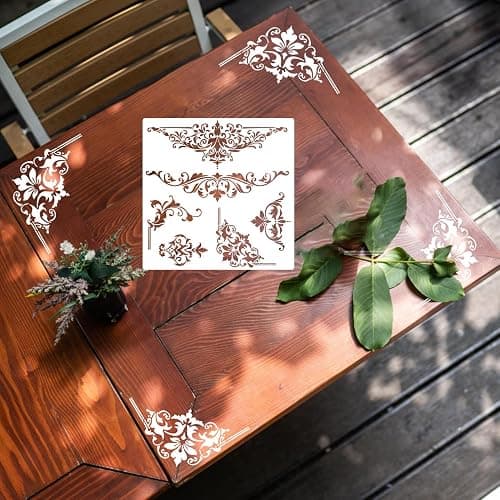 Damask Stencils for Walls 12inch Damask Stencil Large Texture Stencils Mixed Medium Layering Templates for Painting on Wood Furniture Canvas Paper Fabric thumbnail 6