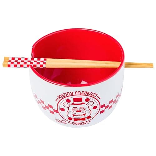 Silver Buffalo Five Nights at Freddy's Freddy Fazbear Pizza Box Ceramic Ramen Noodle Rice Bowl with Chopsticks and Spoon, Microwave Safe, 20 Ounces thumbnail 2