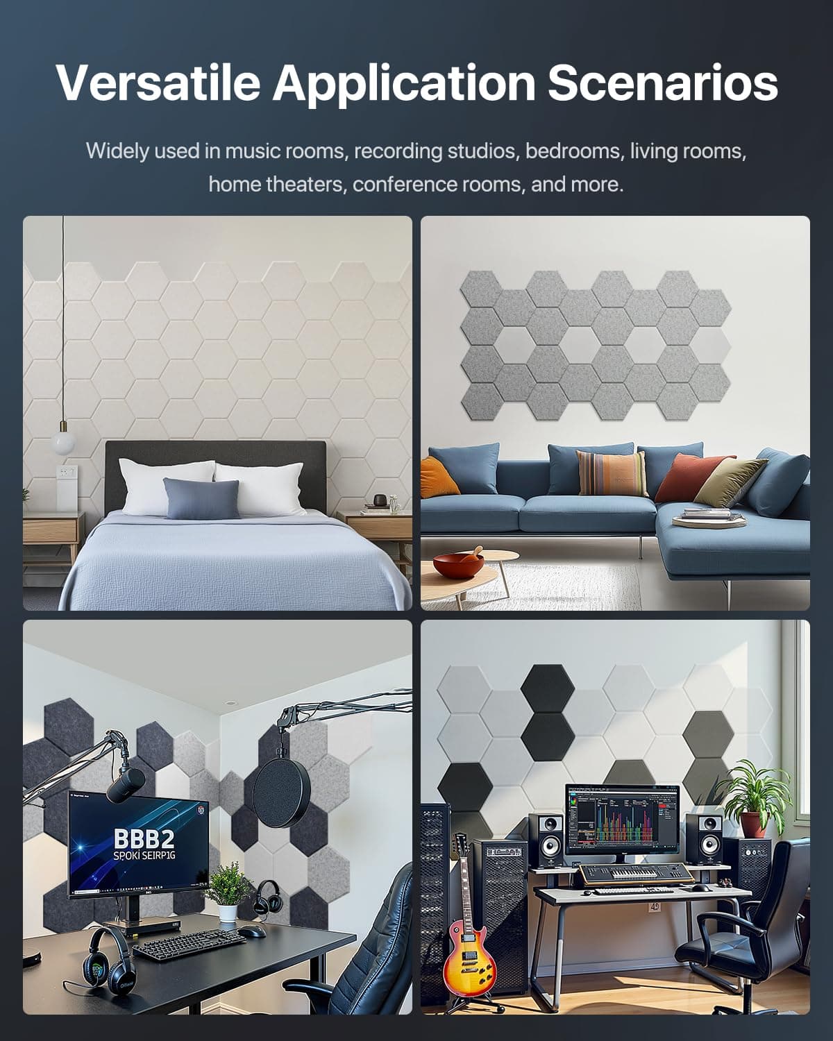 Hexagon Acoustic Panels Self-Adhesive 12 Pieces Acoustic Foam Soundproofing Panels High Density Soundproofing for Wall Decor and Acoustic Treatment Soundproofing Tiles 30×26×0.9 thumbnail 8