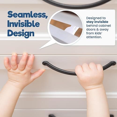 Upgraded Invisible Baby Proofing Cabinet Latch Locks (10 Pack) - No Drilling or Tools Required for Installation, Works with Most Cabinets and Drawers, Works with Countertop Overhangs, Highly Secure thumbnail 5