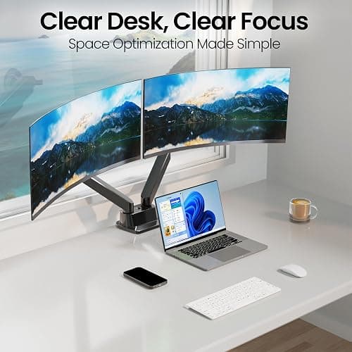 EVEO Premium Dual Monitor Mount 14"-32” Dual Monitor Arm VESA Bracket Adjustable Height Gas Spring Dual Monitor Stand, Screen Full Motion Dual Monitor Arm-Computer Monitor Stand for 2 Screens - Black thumbnail 4