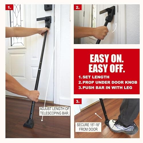 SecurityMan 2-in-1 Door Security Bar & Sliding Patio Door Security Bar (2 Pack) via Interchangeable Caps - Constructed of High Grade Iron - Black thumbnail 5