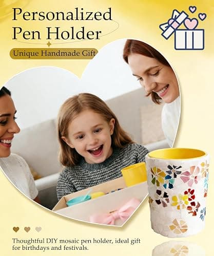 YUCHIYA DIY Glass Mosaic Pen Holder Craft Kit - Complete Materials Package for Beginners, Personalized Handmade Gift for Birthdays Holidays, Educational Art Set Develops Hands-On Skills (Blossoms) thumbnail 6