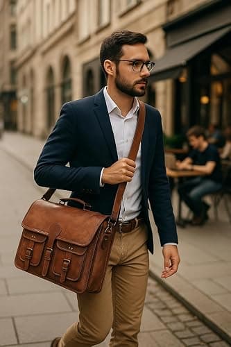 Leather Messenger Bag for Men and Women 18 inch Large Vintage Leather Briefcase Laptop Shoulder Bag Unisex Crossbody Messenger Satchel for Office, Business, Work, Travel thumbnail 9