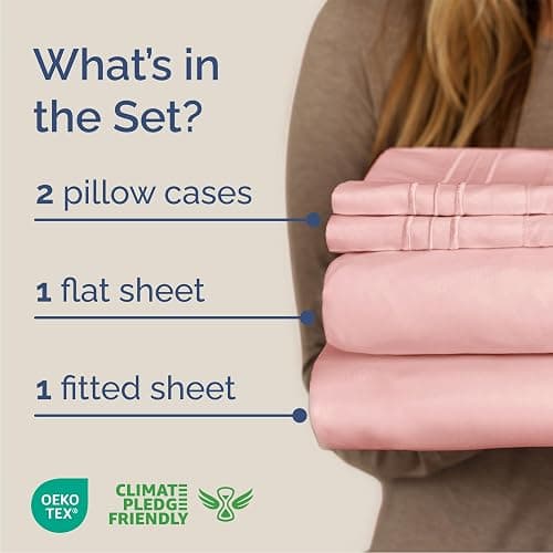 Queen Size 4 Piece Sheet Set - Comfy Breathable & Cooling Bed Sheets Set - Hotel Luxury Bedding for Women, Men, Kids, Teens, Boys & Girls - Deep Pockets, Soft and Wrinkle Free - Oeko-Tex - Baby Pink - Queen - 33 - Baby Pink thumbnail 2