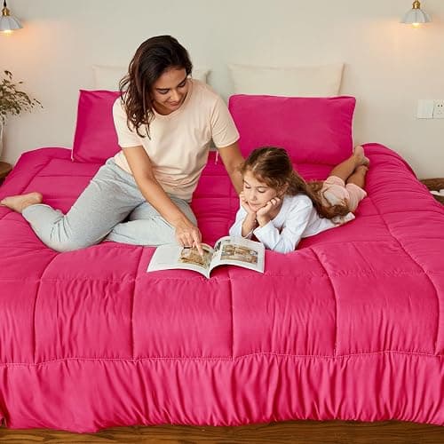 Exclusivo Mezcla Lightweight Summer Reversible Twin Size Comforter Set, Down Alternative Comforter with 1 Pillow Sham, Twin Size Bedding Set for All Seasons, Hot Pink/Bright Pink thumbnail 2