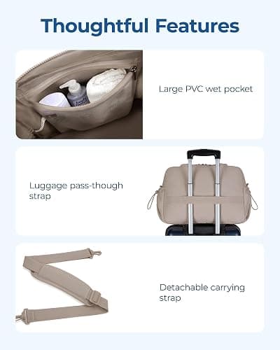 BAGSMART Gym Bag for Women, Duffle Bag for Travel with Wet Pocket, Lightweight Carry on Weekender Duffel, Water Resistant thumbnail 7