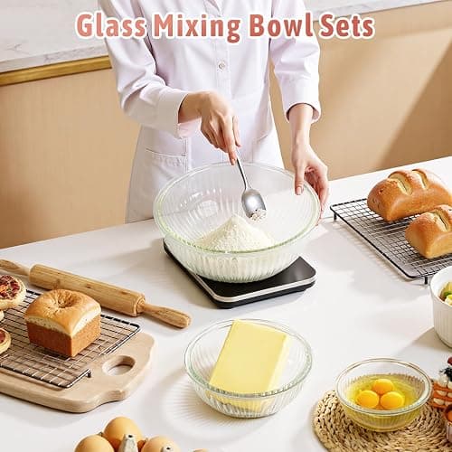 Glass Mixing Bowls with Lids Sets, 5 Packs Glass Bowls with Lids for Kitchen Baking, Meal Prepping and Salad, Bpa Free and Dishwasher Safe Serving Bowls, 0.2/0.5/1.1/2.1/3.7Qt thumbnail 2