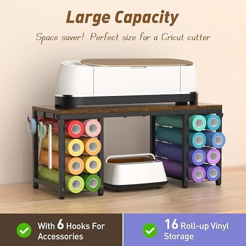ikkle Craft Organizers and Storage Compatible with Cricut Machines Craft Table Storage with Vinyl Roll Holders, Craft Storage Organizer, Crafting Table Organization Workstation for Craft Room thumbnail 4