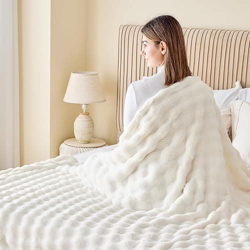 NEWCOSPLAY Throw Blanket For Couch Ivory Super Soft Flannel Fleece 3D Bubble Lightweight Bed Blanket All Season Use, 130x150 cm thumbnail 4