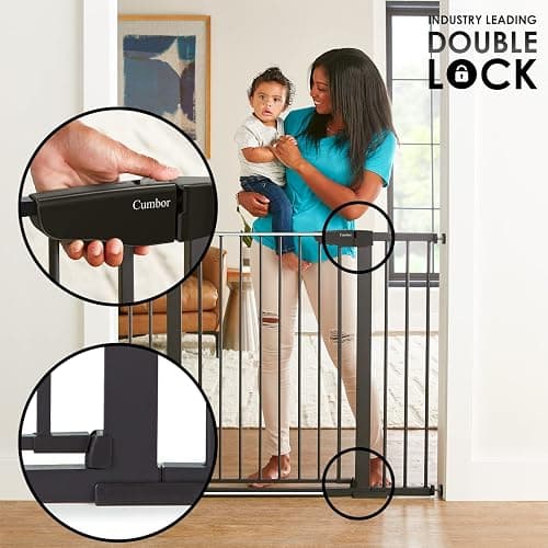 Cumbor 36" Extra Tall Baby Gate for Dogs and Kids with Wide 2-Way Door, 29.7"- 46" Width, and Auto Close Personal Safety for Babies and Pets, Fits Doorways, Stairs, and Entryways, Black thumbnail 4