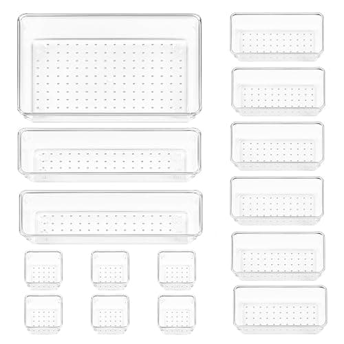 Vtopmart 15 PCS Plastic Clear Drawer Organizer, Acrylic Desk Drawer organizers, Organization and Storage for Makeup, Bathroom, Office, Cabinet, kitchen, Bedroom - Image 1