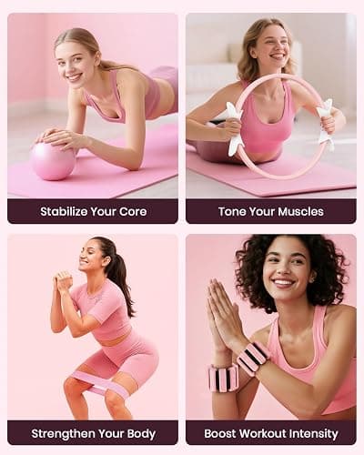 Fuelion Pilates Ring Set, Magic Circle Yoga Ring, Pilates Ball, Adjustable Ankle Wrist Weights, Resistance Bands, Mini Ball, Pilates Starter Kit for Strength, Workout Guide Included thumbnail 2
