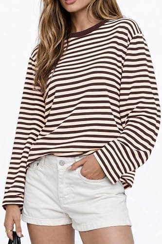 CHYRII Women Oversized Striped Long Sleeve T Shirt Fashion 2026 Crewneck Casual Fall Spring Tops Y2K Clothes thumbnail 3