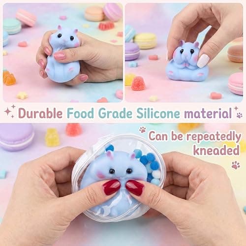Handmade Taba Squishy Hamster Squeeze Toys, Soft Silicone Animal Squishies, Cute Squishy Hamster Fidget Toys for Kids & Adults, Sensory Anxiety Plushie for Stress Relief & Relaxation（Blue） thumbnail 4