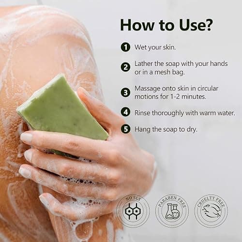 PALFICAB Green Tea Soap, Moisturizing Bath Soap Bars, Cruelty-Free, Gentle Exfoliating for Hydrating & Nourishing Skin with Green Tea Leaves, Coconut Oil, Shea Butter, Gifts for Women Men, 3 Bars thumbnail 5