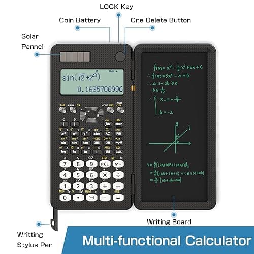 Scientific Calculator for School with Notepad, ROATEE Middle and High School Supplies for Students, 82 MS Foldable 2-Line Display Science Calculator with Writing Tablet, Solar and Battery Powered - 82MS thumbnail 2