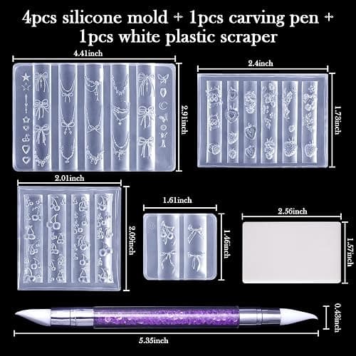 Laza 4pcs Fruit Silicone Nail Art Molds Multiple Cherry Shaped Nail Molds | Reusable Nail Molds for Nail Art,Good Elasticity,3D Nail Mold, Strawberry Bowknot Chain Cherry Molds with Scraper & Pen thumbnail 3