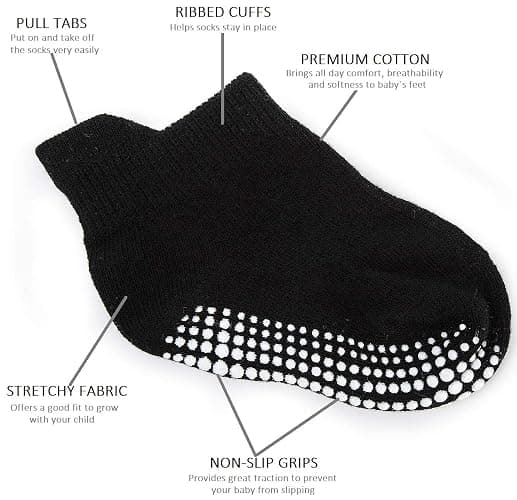 Zaples Baby Non Slip Grip Ankle Socks with Non Skid Soles for Infants Toddlers Kids Boys Girls thumbnail 4